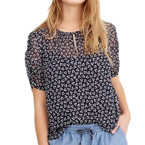 J. Crew Ruched Sleeve Sparkle Top in Floral - Picture 2 of 6